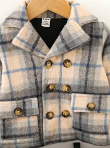 Baby Boy Plaid Double Breasted Flap Pocket Overcoat Autumn Fall - Apricot - View 4