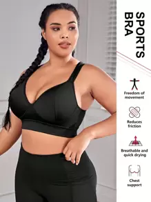 Easithlete Plus Medium Support High Stretch Sports Bra - Black - View 3