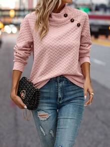 SHEIN Clasi Chất rắn Chi tiết Nút Tay Raglan Áo nỉ - Hồng - Xem 1