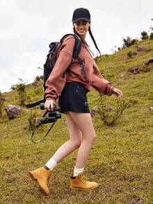 In My Nature Solid Drawstring Crop Outdoor Sweatshirt - Dusty Pink - View 6