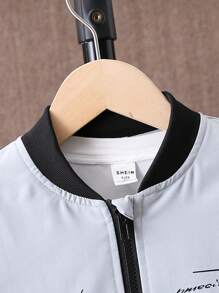 Tween Boy Letter Graphic Patch Detail Bomber Jacket Without Tee - Grey - View 5