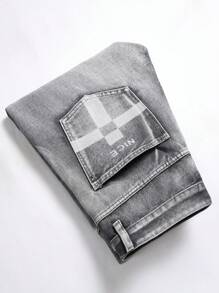 Men Letter Graphic Ripped Jeans - Light Grey - View 5