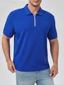 Manfinity Homme Men Plus Quarter Zip Polo Shirt - Blue - View 5
