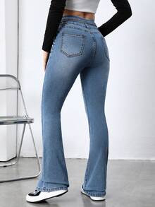 SHEIN EZwear Slant Pocket Flare Leg Jeans - Medium Wash - View 2