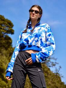 In My Nature Tie Dye Half Zip Crop Outdoor Sweatshirt - Multicolor - View 3