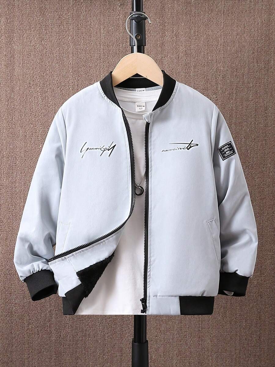 Tween Boy Letter Graphic Patch Detail Bomber Jacket Without Tee - Grey - View 1