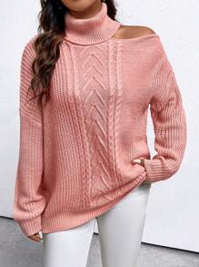 SHEIN LUNE Plus Turtleneck Cut Out Drop Shoulder Sweater Knit Pullover Fall Winter Outfit