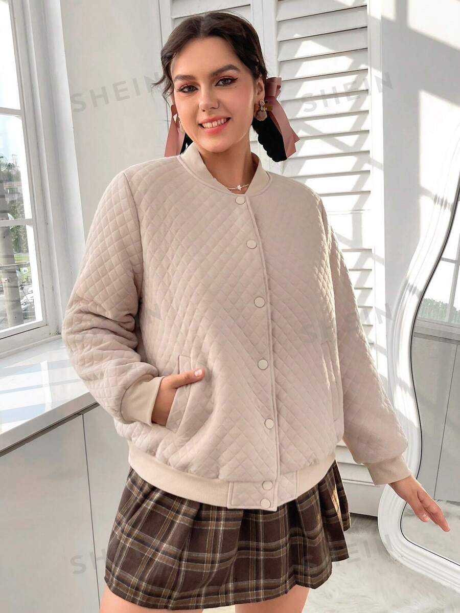 SHEIN EZwear Plus Button Up Quilted Bomber Jacket SHEIN USA