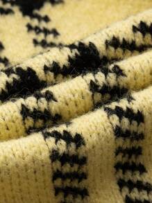 SHEIN Unity Plaid Pattern Sweater Vest - Yellow - View 4