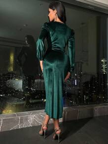 Zolique Surplice Neck Wrap Hem Dress - Green - View 2