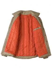 Manfinity Homme 男式翻盖口袋纽扣衬垫大衣（不含运动衫） - 卡其色 - 查看 8