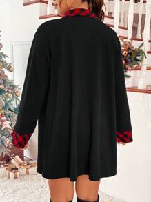 SHEIN LUNE Hơn In kẻ sọc Buffalo Nút phía trước áo - màu đen - Xem 2