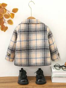 Baby Boy Plaid Double Breasted Flap Pocket Overcoat Autumn Fall - Apricot - View 2