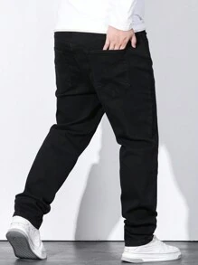 Manfinity Homme Men Plus Solid Slant Pocket Jeans Straight Leg Long Washed Dark Jean Cargo Plain Black Work Basic Size Going Out Hang Out Urban Commute Work - Black - View 2