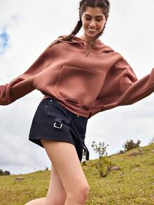 In My Nature Solid Drawstring Crop Outdoor Sweatshirt - Dusty Pink - View 3