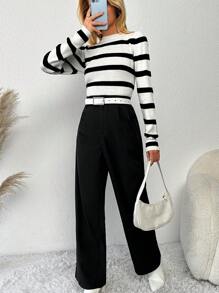 SHEIN Striped Pattern Round Neck Sweater