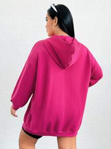 SHEIN EZwear Plus Size Letter Patched Kangaroo Pocket Drop Shoulder Sweatshirt - Hot Pink - View 2