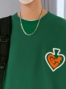 Manfinity Hypemode 鬆身男式愛心刺繡落肩圓領運動衫 - 墨綠色 - 查看 3