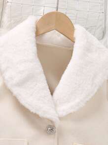 SHEIN 女小童羊絨領口雙口袋單排釦花呢外套