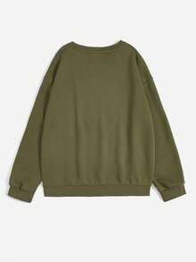 ROMWE Hippie Cây in Lót nhiệt Áo nỉ - xanh quân đội - Xem 2