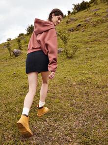 In My Nature Solid Drawstring Crop Outdoor Sweatshirt - Dusty Pink - View 2