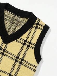 SHEIN Unity Plaid Pattern Sweater Vest - Yellow - View 6