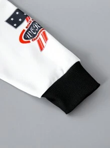 SHEIN 男小童標語圖案加絨內裏飛行員夾克和運動褲 - 黑色 - 查看 7