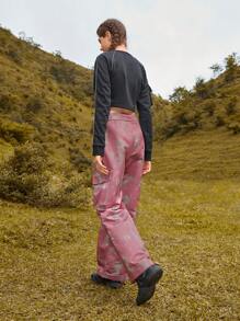 In My Nature Letter Graphic Flap Pocket Side Cargo Pants - Rusty Rose - View 2