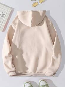 INAWLY Bear & Slogan Graphic Drawstring Thermal Lined Hoodie BEAUTIFUL HANG ON TO YOUR DREAMS KNOWLEDGE IS POWER,Long Sleeve Tops Pullover Fall Outfit - Khaki - View 2