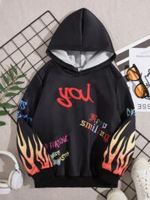 Tween Boy Fire & Slogan Graphic Thermal Hoodie