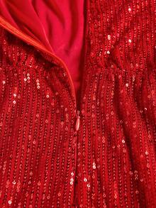 Square Neck Lantern Sleeve Sequin Bodycon Dress