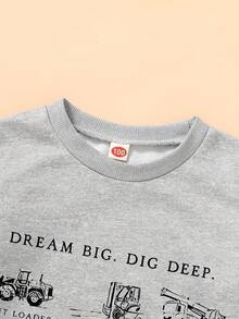 童裝男孩采挖機圖案口號紋綿軟透氣運動衫 - 灰色 - 查看 4