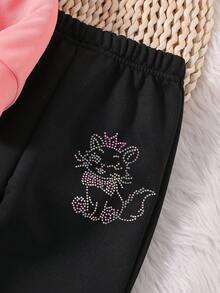 SHEIN 女小童貓印花衛衣和衛褲 - 粉色 - 查看 8