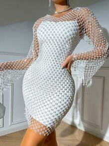 Zolique Hollow Out Flounce Sleeve Bodycon Dress - White - View 4