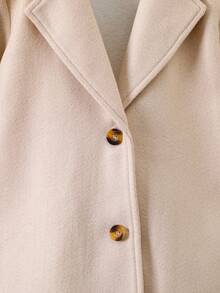 SHEIN 女小童1入組西裝領前紐扣花呢外套 - 卡其色 - 查看 4
