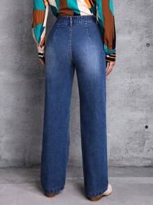 SHEIN LUNE High Waist Straight Leg Jeans - Blue - View 2