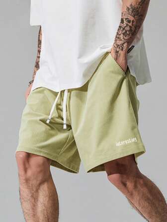 بنطلون قصير بطباعة أحرف رباط خصر رجال مقاس كبير