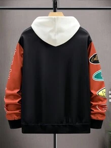 Manfinity EMRG Men Letter Graphic Colorblock Drop Shoulder Bomber Jacket - Black - View 3