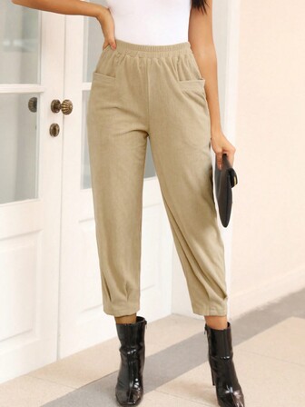 Solid Dual Pocket Corduroy Pants