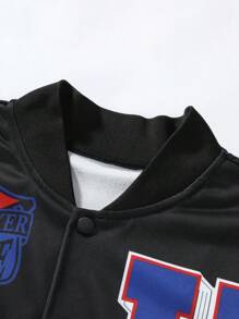 Manfinity EMRG Men Letter Graphic Colorblock Drop Shoulder Bomber Jacket - Black - View 7