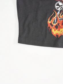 SHEIN EZwear 大碼老鷹&火圖案短款背心 - 深灰色 - 查看 3