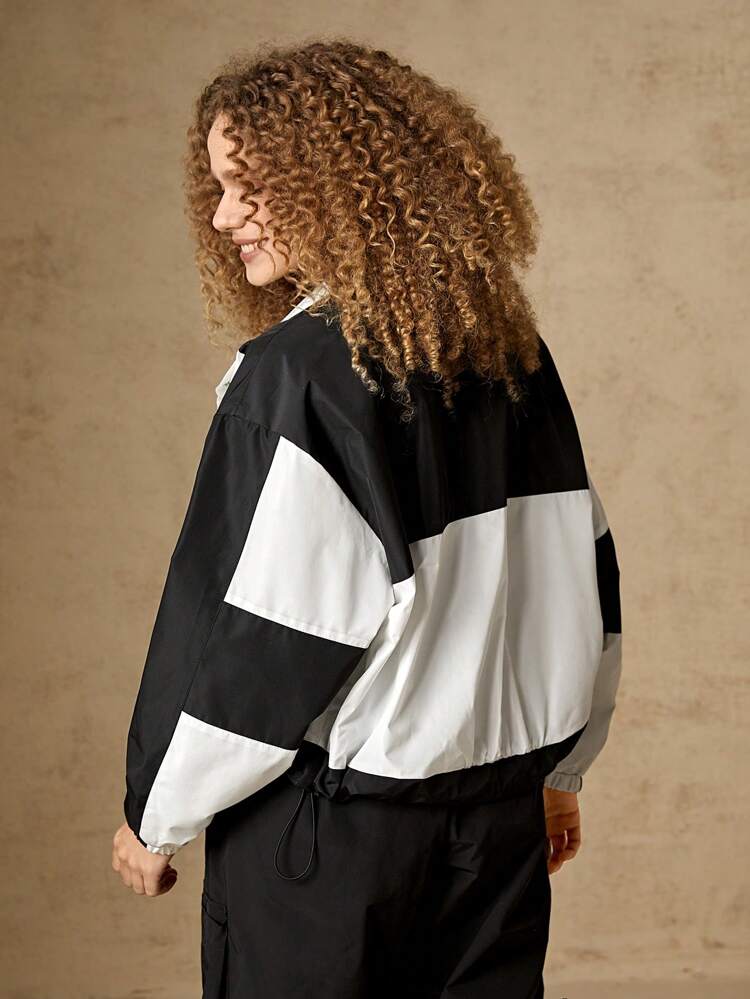 Letter Graphic Colorblock Windbreaker Jacket