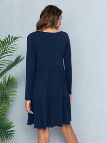 DEARCASE Chất rắn Xù Hoa Sen Váy Smock - Màu xanh hải quân - Xem 2