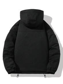 男式泰迪内衬抽绳连帽拉链加厚外套 - 黑色 - 查看 2