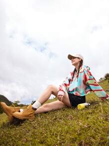 In My Nature Tie Dye Drop Shoulder Drawstring Crop Outdoor Hoodie - Multicolor - View 3