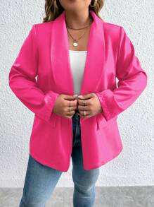 Calvaya 大碼青果領開門襟西裝外套 - 玫紅色 - 查看 4