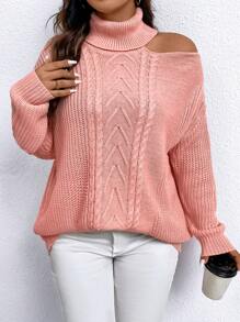 SHEIN LUNE Plus Turtleneck Cut Out Drop Shoulder Sweater Knit Pullover Fall Winter Outfit