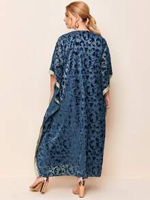 Kaftán Con Estampado Completo De Talla Grande Y Encaje De Contraste - Azul - Ver 2