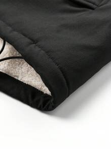 男式泰迪内衬抽绳连帽拉链加厚外套 - 黑色 - 查看 5