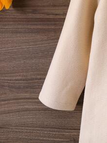 SHEIN 女小童1入組西裝領前紐扣花呢外套 - 卡其色 - 查看 5